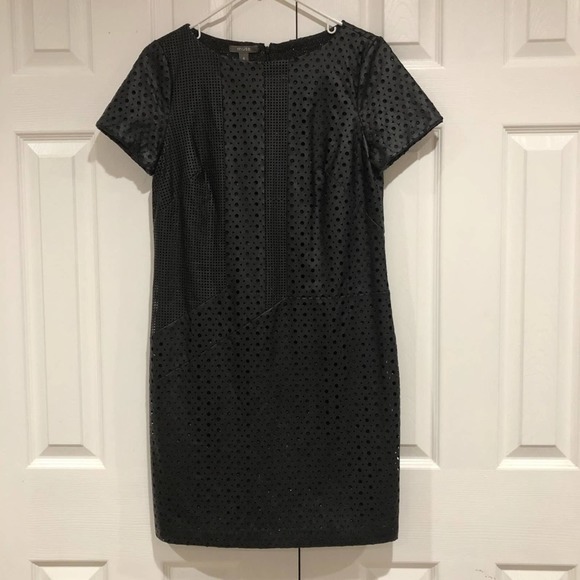 Muse sz 4 Black Perforated Faux Leather Sheath Dress - Picture 3 of 11